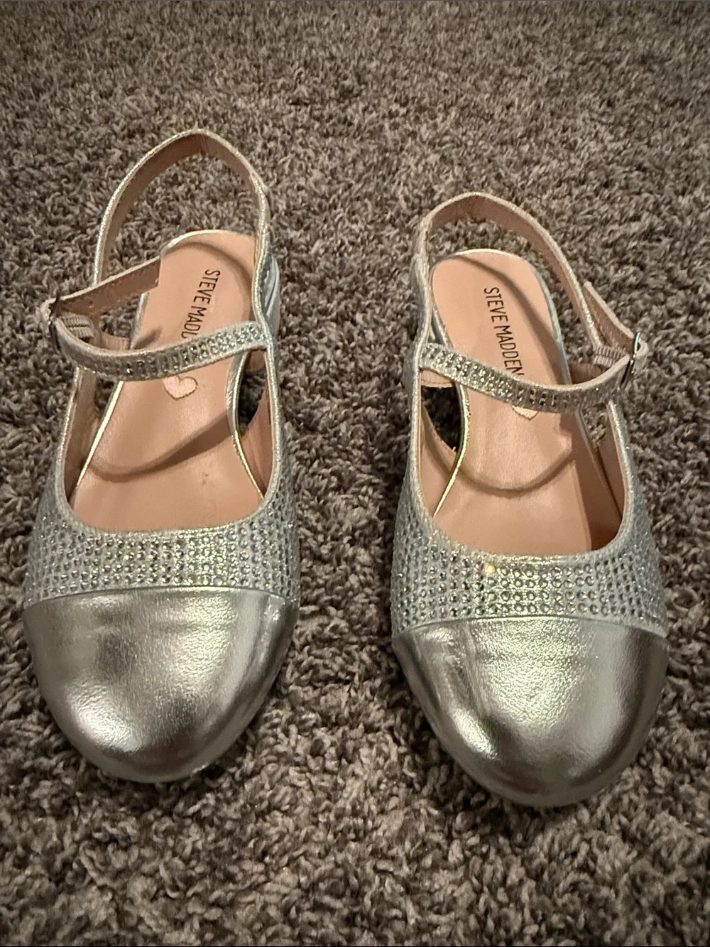 Steve Madden Silver Glitter Cross-Strap Flats